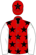 Red, black stars, star on cap, white sleeves