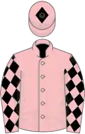 Pink, black diamonds on sleeves, diamond on cap