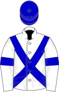 White, blue cross-belts, armlets and cap