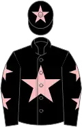 Black, pink star, stars on sleeves, star on cap