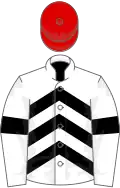 White, black chevrons and armlets, red cap