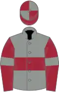 Grey, maroon hoop, maroon sleeves, grey armlets, quartered cap