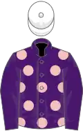 Purple, Pink spots, Purple sleeves, White cap