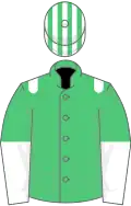 Emerald green,white epaulets, halved sleeves, striped cap