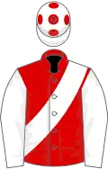 Red, White sash and sleeves, White cap, Red spots