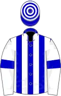 Blue and white stripes, white sleeves, blue armlets, hooped cap