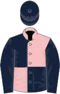 Pink and dark blue (quartered), dark blue sleeves and cap