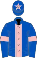 Royal blue, pink stripe, armlets and star on cap