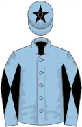 Light blue, light blue and black diabolo on sleeves, light blue cap, black star