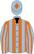 Light blue and orange stripes, light blue cap, orange diamond