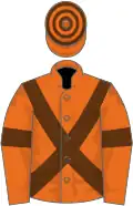 Orange, brown cross-belts and armlets, hooped cap