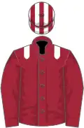 Garnet, white epaulettes, maroon sleeves, white cap, maroon striped
