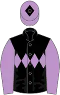 Black, mauve triple diamond and sleeves, mauve cap, black diamond
