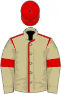 Beige, red seams, armlets and cap