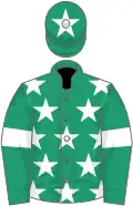 Emerald green, white stars, armlets and star on cap