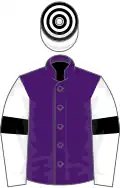 Purple, white sleeves, black armlets, hooped cap