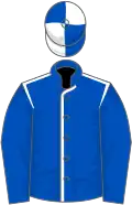 Royal blue, white seams on body, quartered cap