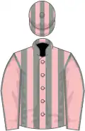 Pink and grey stripes, pink sleeves, grey seams