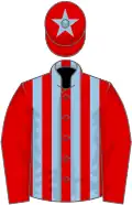 Red, light blue stripes on body, star on cap