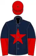 Dark blue, red star, halved sleeves, red cap