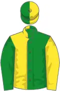 Emerald green, yellow chevrons, quartered cap