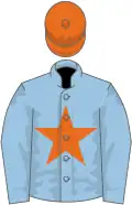 Light blue, orange star and cap