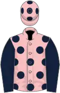 Pink, dark blue spots, sleeves and spots on cap
