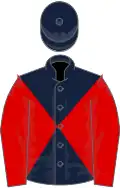 Dark blue and red diabolo, red sleeves, dark blue cap