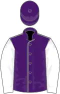 Purple, grey seams, white sleeves, purple cap