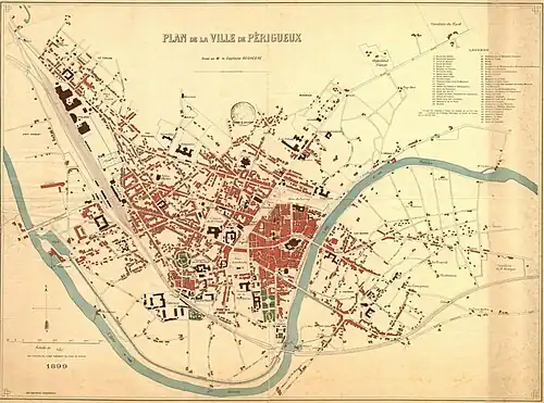Map of the town of Périgueux in 1899.