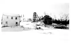 Orlac Gold Mines head shaft, offices and bunkhouse February 1946