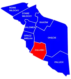 Location of Załuski within the district of Włochy, in accordance to the City Information System.