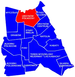 The location of the City Information System area of North Ursynów within the city district of Ursynów