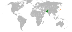 Map indicating locations of Pakistan and Japan