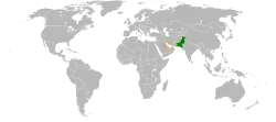 Map indicating locations of Pakistan and Qatar