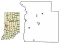 Location of Marshall in Parke County, Indiana.