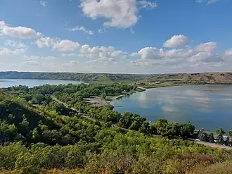 Pasqua (left) and Echo (right) Lakes with Echo Valley Provincial Park and Standing Buffalo 78 Indian reserve in the middle