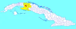 Pedro Betancourt municipality (red) within Matanzas Province (yellow) and Cuba