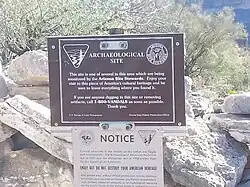 U.S. Bureau of Land Management Marker on Indian Mesa. The marker warns that removal of artifacts is strictly forbidden by Federal Law.