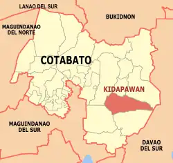 Map of Cotabato with Kidapawan highlighted