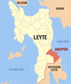 Map of Leyte with Abuyog highlighted