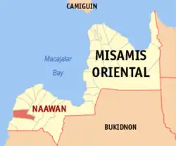 Map of Misamis Oriental with Naawan highlighted