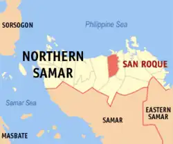 Map of Northern Samar with San Roque highlighted