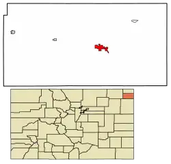 Location within Phillips County and Colorado