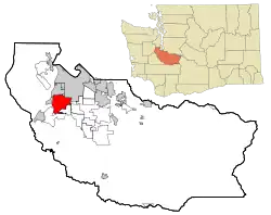 Location of Lakewood in Pierce County and Washington