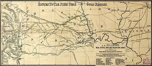 Routes to Colorado, including the Overland Route