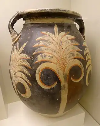 Pithos with white palm trees on a black background (1700-1650 BCE). Heraklion Archaeological Museum, Crete