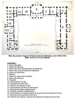 Layout of the first floor of the Château-Vieux in Meudon, 1700