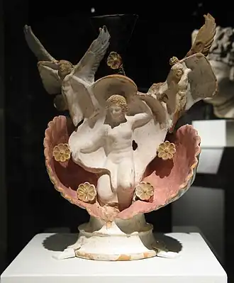 Ancient Greek rosettes on a lekythos with Aphrodite rising from the sea, 4th century BC, ceramic, Museum of Fine Arts, Boston, US[11]