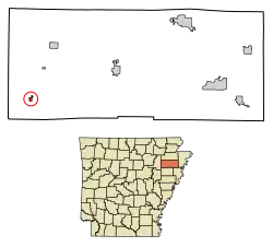 Location of Fisher in Poinsett County, Arkansas.